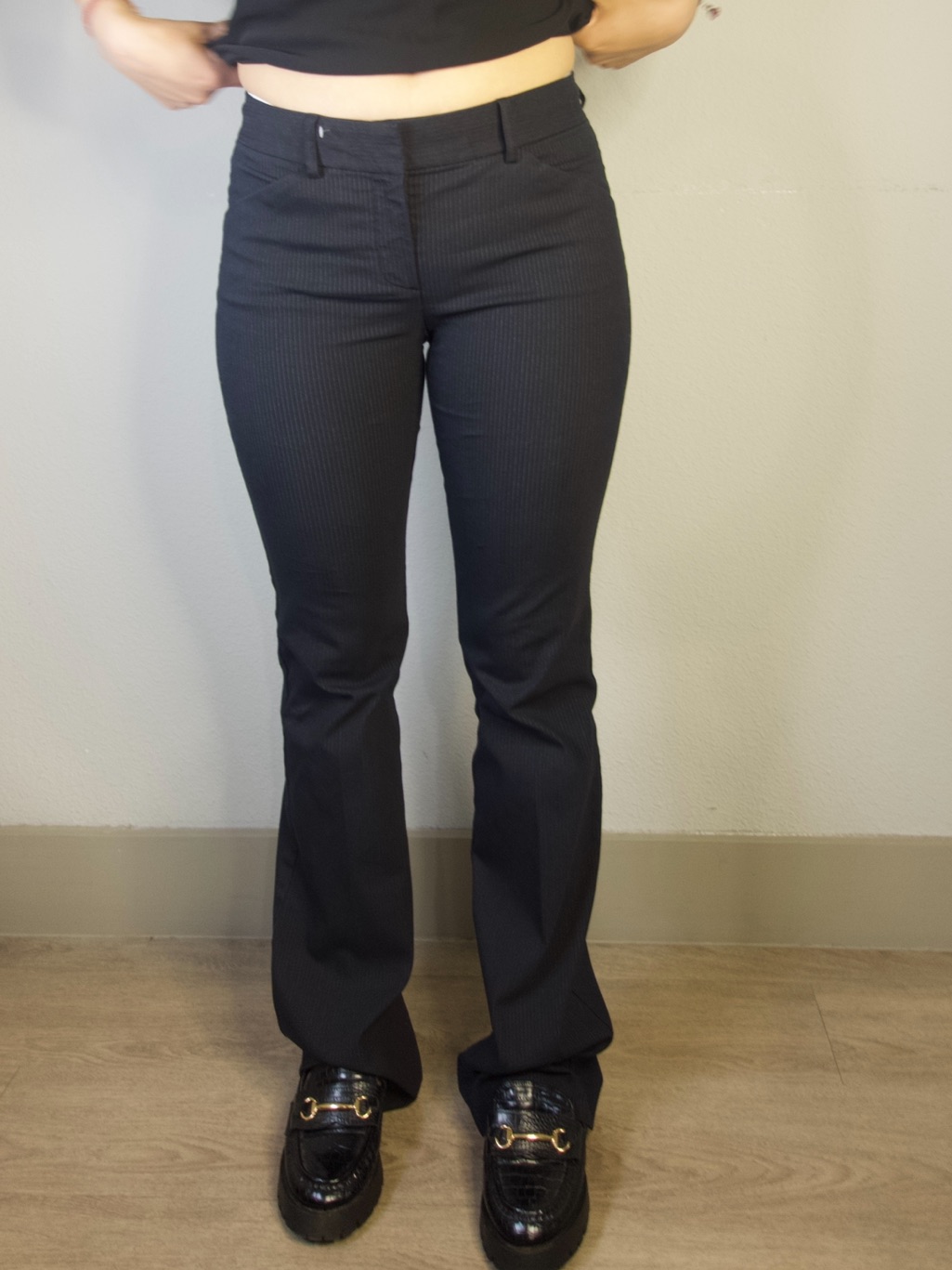 Theory Women's Pinstripe Flare Trousers Black Size 4